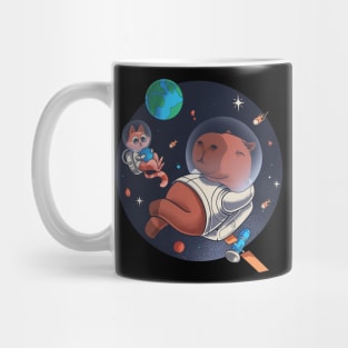 The capybara astronaut chills in space with catstronaut Mug